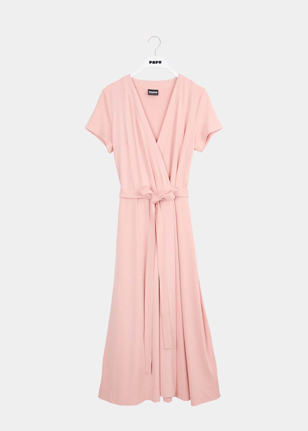 SHORT SLEEVE WRAP DRESS SOLID WOMEN MISTY ROSE – Papustories US